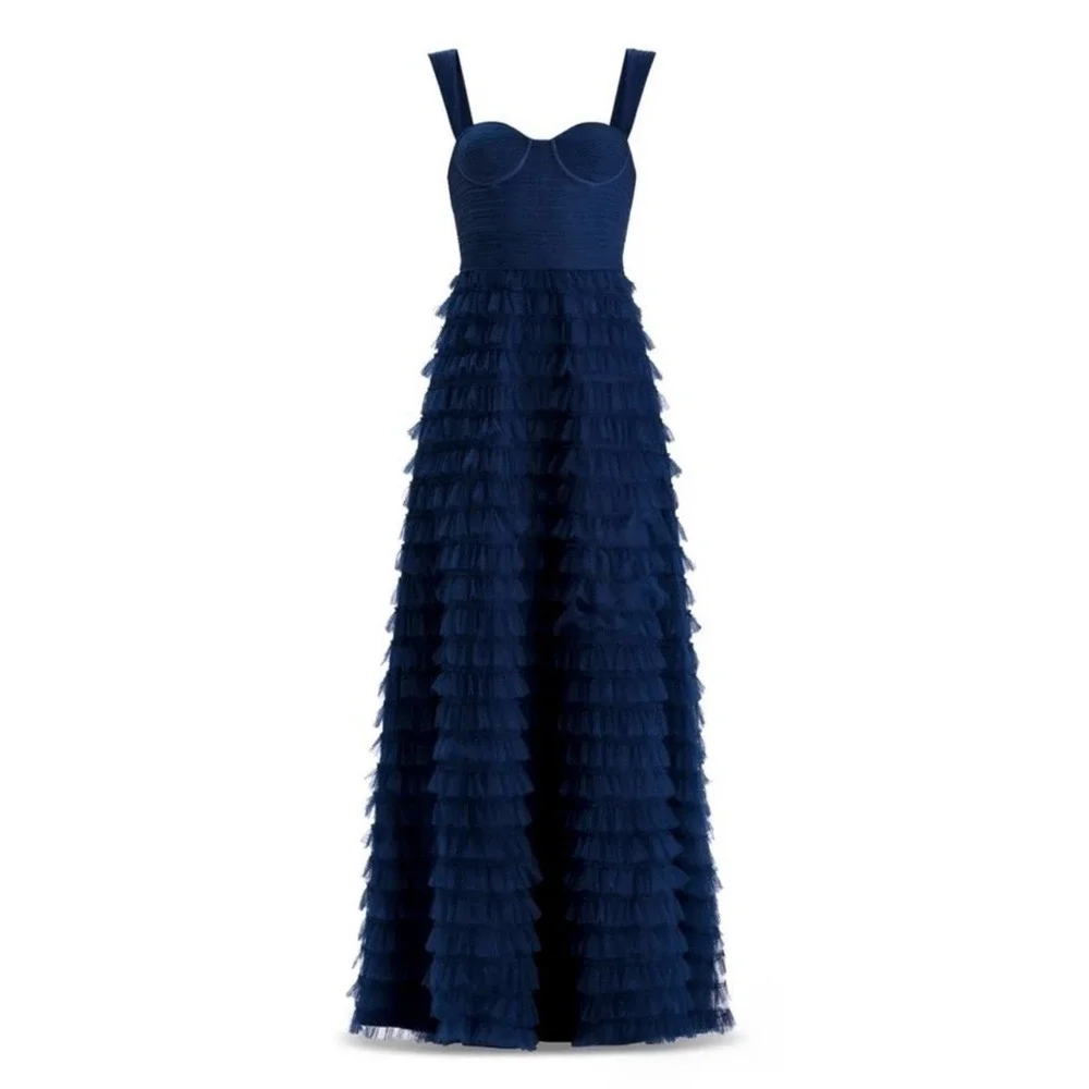Zac Posen $795 Tiered Ruffle Midnight Navy Gown Dress 14 NWT - Picture 6 of 12